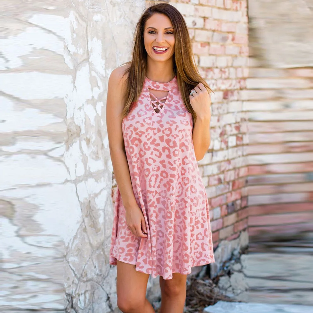 

Floral Boho Dress Ladies Sleeveless Hollow Out Knee-length Tank Dress Summer Women Fashion Vintage Printing Casual Dress Vestido