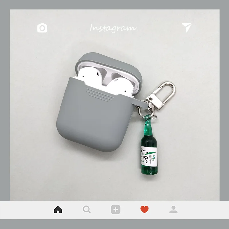 Gray Чехол для AirPods, милые пивные кожухи головных телефонов для Apple Airpods 1 2 Силиконовые bluetooth-наушники, защитный чехол, кольцо для ключей для вина - Цвет: Gray