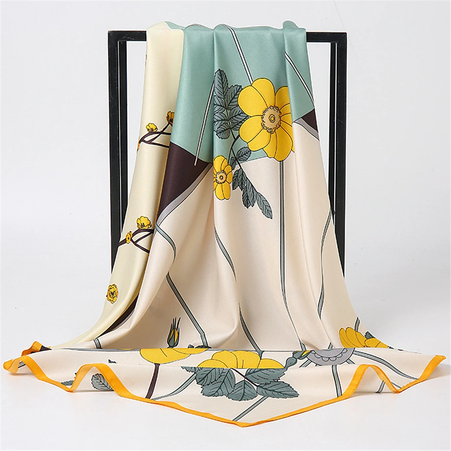 

Women Scarf Silk Bandana Lady Brand Shawl Wraps Female Hijab Square Print Neckerchief Foulard Headband Summer Square Scarf