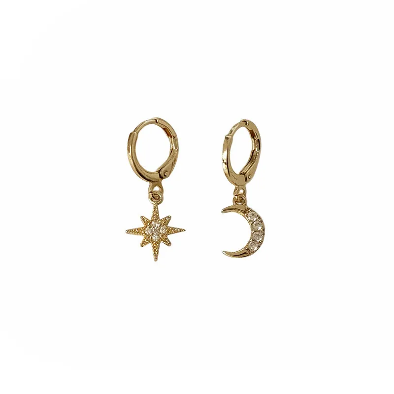 

OBEAR 14K Gold Plated Exquisite Star Moon Crystal Earring Women Sweet Romantic Anniversary Jewelry