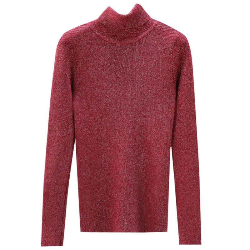 Блестящий женский свитер с люрексом и высоким воротом на осень зиму Женский