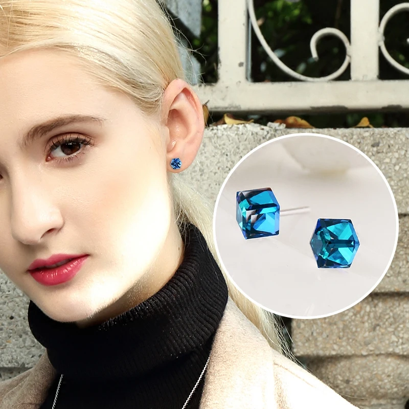Warme Farben Crystal из сваровска, женские серьги, хорошее ювелирное изделие, 925 пробы, серебряный, простой маленький кубик, серьги-гвоздики для девочек, Brincos