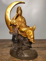 14chinese folk collection old bronze gilt lacquer shuiyue guanyin free bodhisattva sitting buddha ornaments town house exorcism