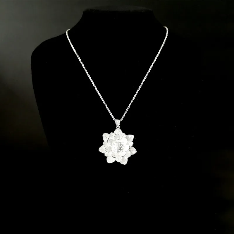 Ожерелье с подвеской в виде цветка лотоса из стерлингового серебра 999 пробы