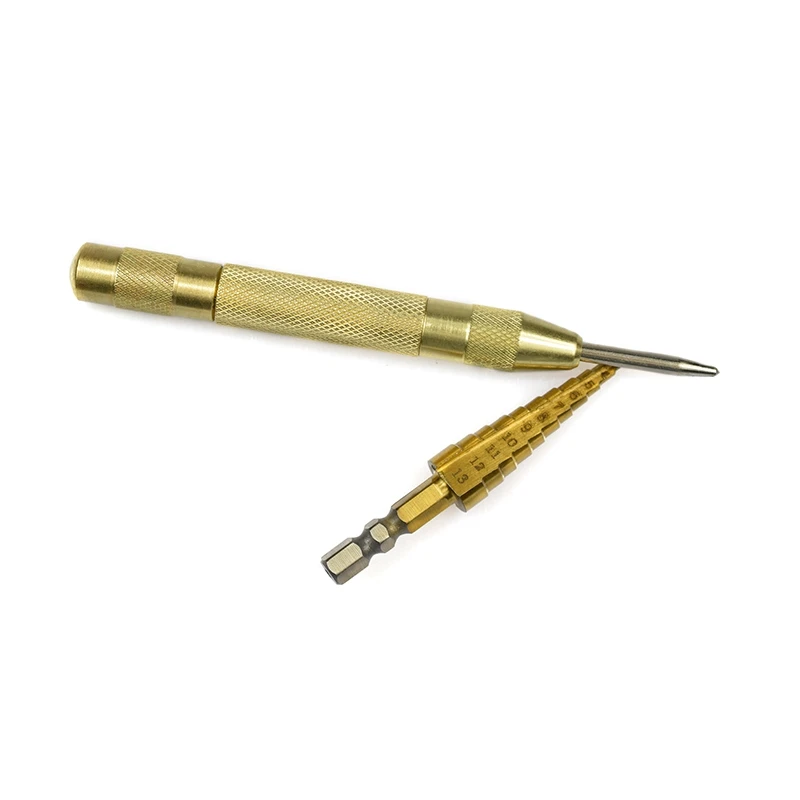 1Pc 3-13Mm Titanium Coated Hss Steel Step Drill Bits +1Pc Center Punch Sets Stator Punching Automatic Pin | Инструменты