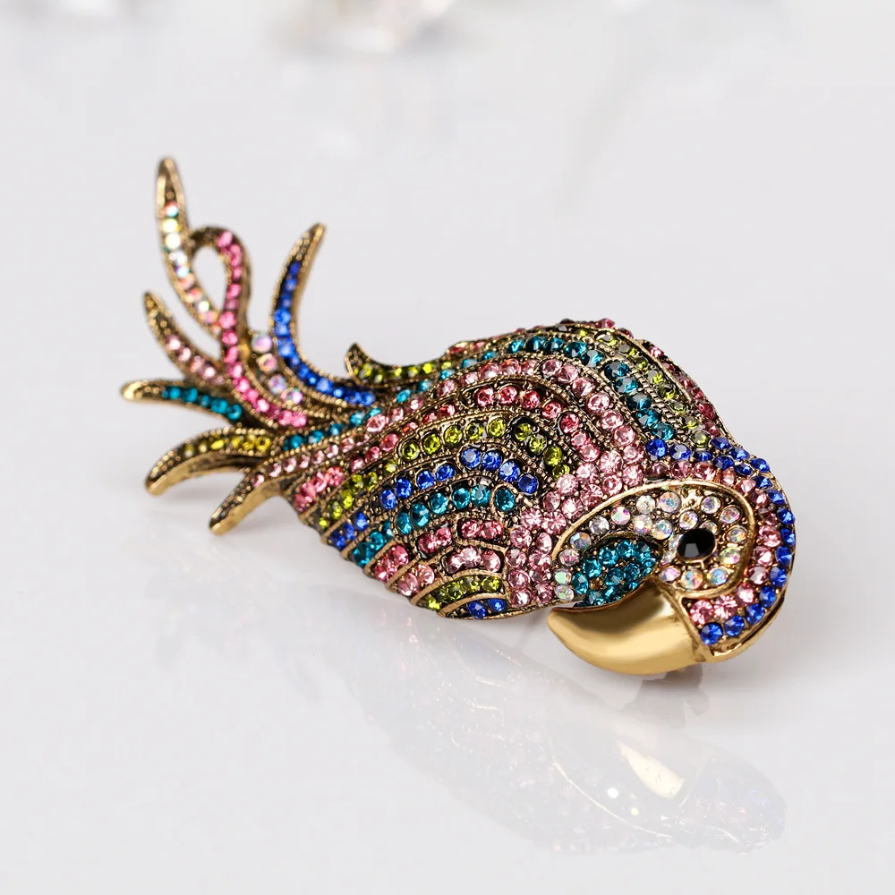 

Trendy Female Crystal Brid Brooch Charm Gold Color Jewelry Brooch For Women Cute Rainbow Zircon Pin Dress Coat Accessory