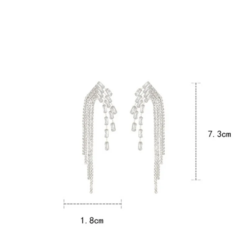 

FYUAN Geometric Zircon Crystal Asymmetry Drop Earrings for Women Long Tassel Earrings Weddings Party Jewelry