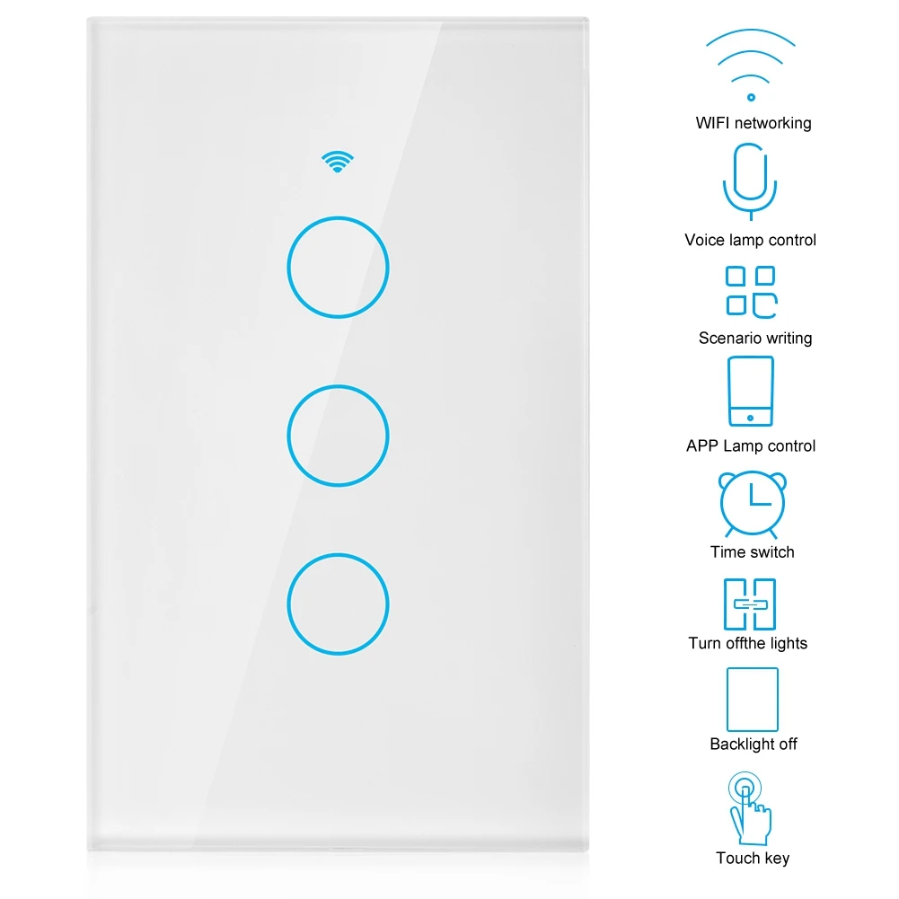 

New Smart Switch WiFi Touch Screen Switch Single Circle Smart Switch For Alexa Google 2.4GHz US Plug Dropshipping