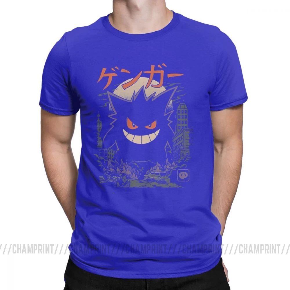 Синий Gengar Kaiju японский стиль Одежда с покемоном комедии модные футболки для мужчин новинка чистый хлопок тройники короткий рукав Футболка уникальный - Цвет: Синий