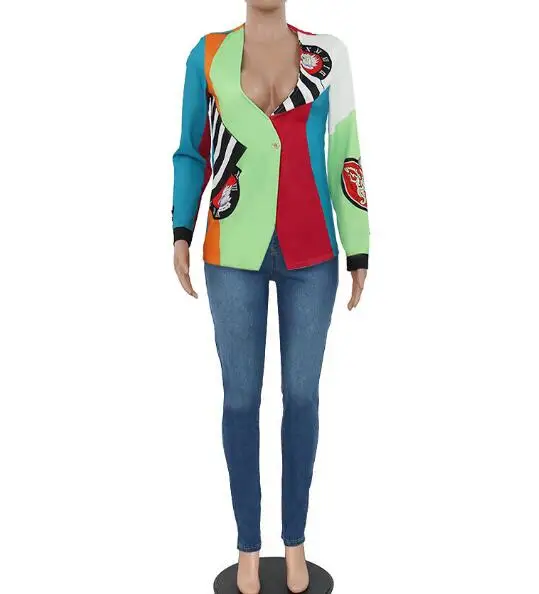 

В европейском и американском стиле; Мода строчкой контрастного цвета разноцветный блейзер