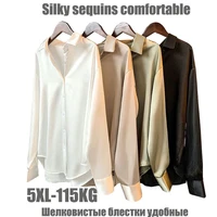 high quality elegant imitation silk blouse spring women fashion long sleeves satin blouse vintage femme stand street shirts