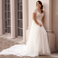 plus size bohemian tulle a line with lace wedding dress for woman short sleeves bridal gown civil vestido de novia 2021 summer