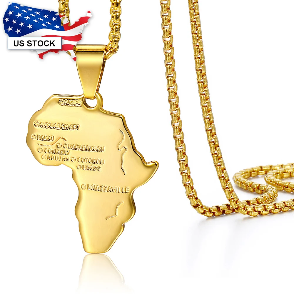 Подвеска в форме карты Африки для мужчин и женщин позолоченный кулон желтого
