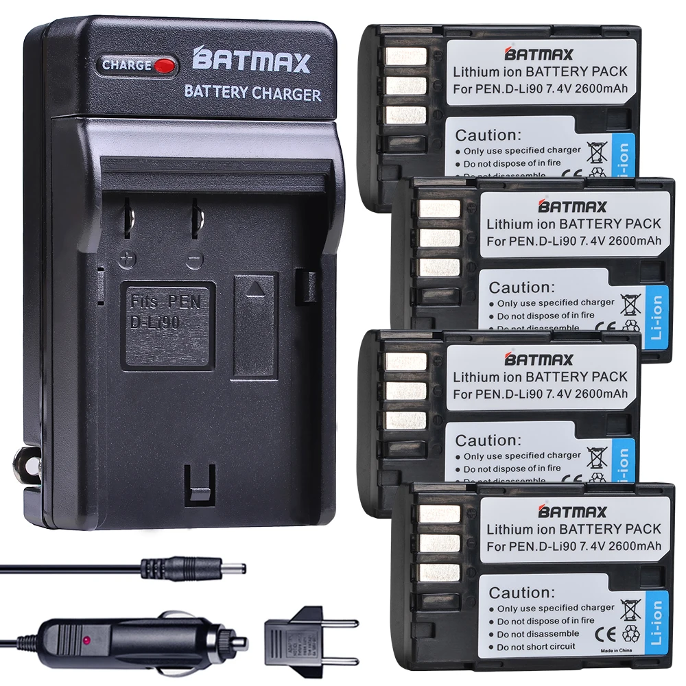 

Batmax 2600mAh D-LI90 DLI90 D LI90 Battery +Digital Wall Charger For PENTAX K-7 K-7D K-5 K-5 II 645D K01 K-3 K-3 II 645Z L15