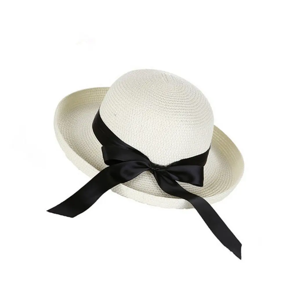 Шляпа от солнца Соломенная женская стильная пляжная шапка с бантом модная