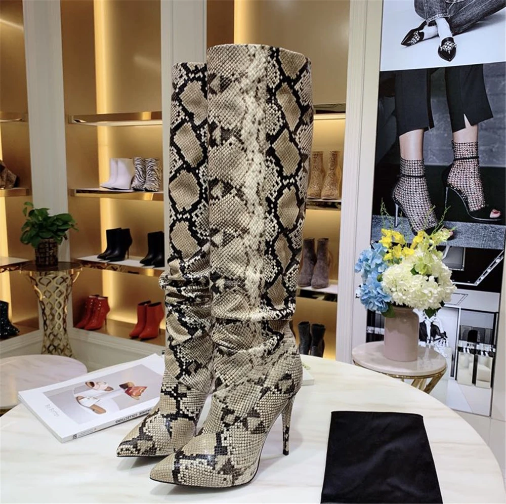 Женские сапоги выше колена из натуральной кожи женские на тонком высоком каблуке