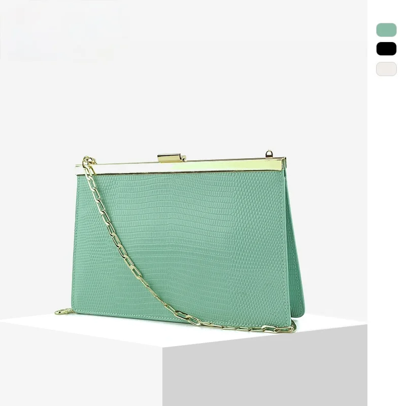 Bag female 2021 new leather chain bag niche design lizard clip bag shoulder portable envelope female bag purses and handbags
