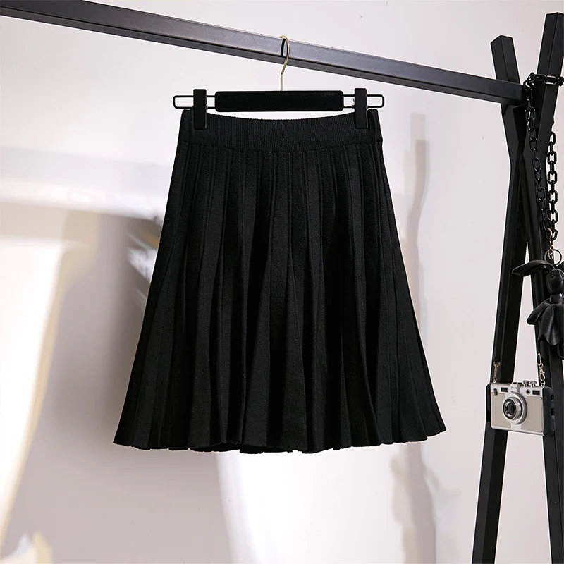 Трикотажные плиссированные мини юбки женские 2019 Осень Зима повседневные