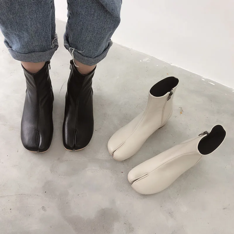 Женские ботинки-носки с открытым носком на среднем каблуке | Обувь