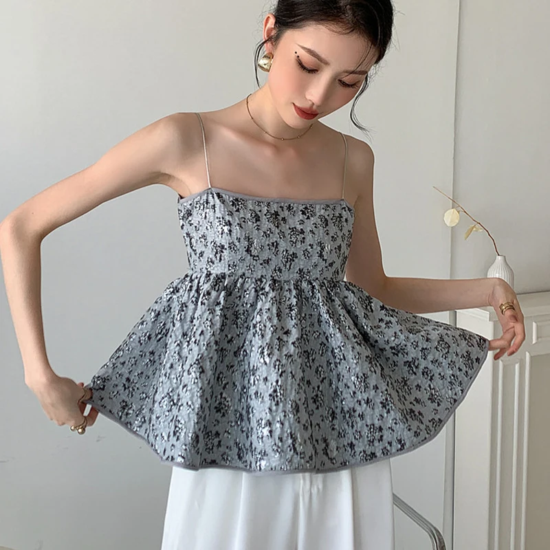

Smmer New French Floral Sweet Temperament Age-Reducing Beauty Vest Women's Tube Top Backless Sling Top Sexy Skirt Sling