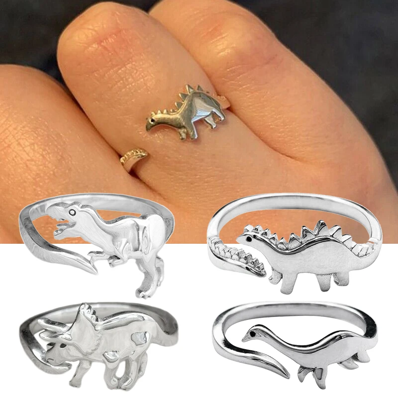 

Vintage Little Dinosaur Rings Fashion Retro Style Adjustable Animal Dinosaur Rings for Women Men Bat Jewellery