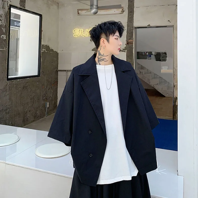 

Men Oversize Bat Short Sleeve Jacket Male Streetwear Hip Hop Gothic Loose Casual Shirt Style Coat Japan Style Outerwear