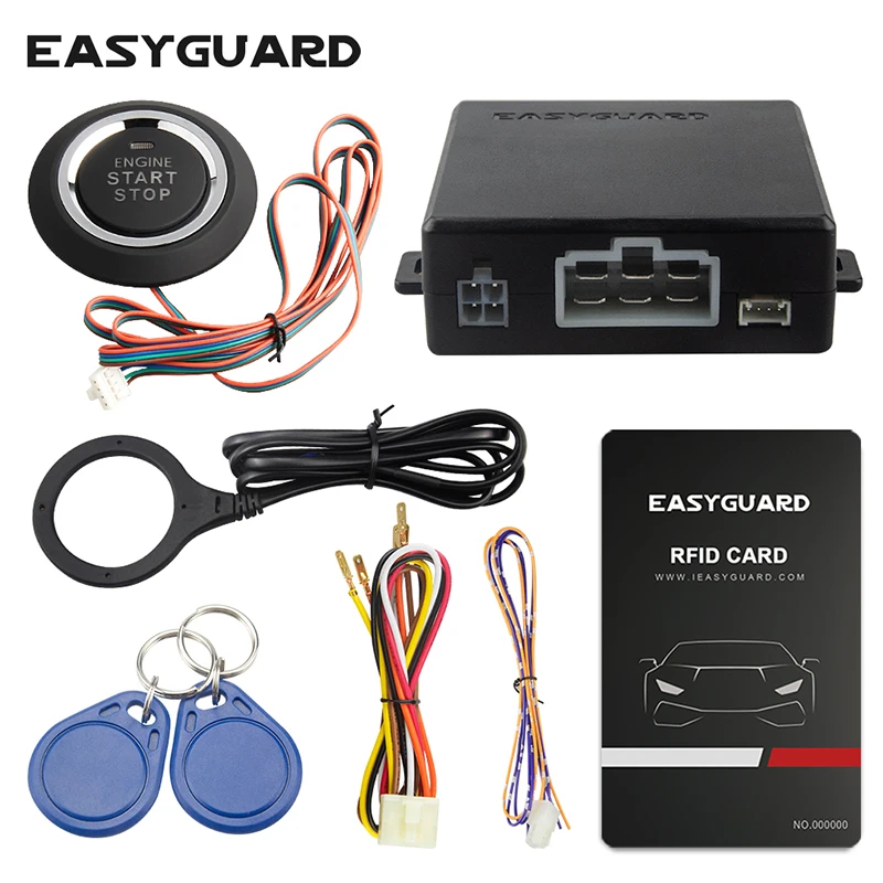 

Universal RFID car alarm system with smart push start button and Transponder Immobilizer keyless entry system
