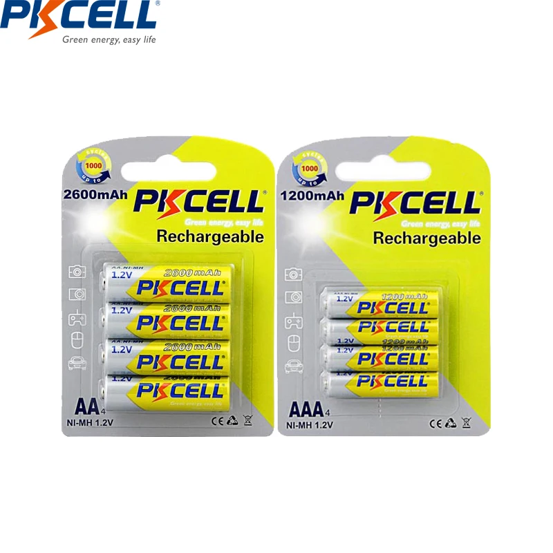 PKCELL 4 шт. Ni-MH AA батареи 2600 мАч + AAA 1 2 в NIMH перезаряжаемые 1200 | Электроника