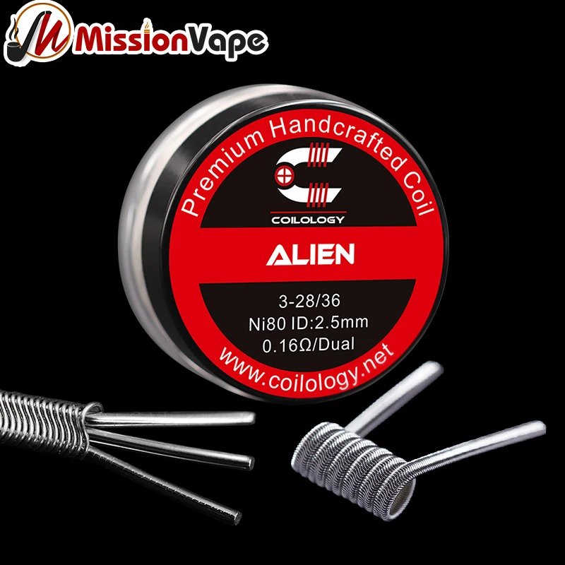 

Coilology Premade Ni80 Alien Heating Wire 3*28/36 AWG 0.16ohm 2.5mm Handmade Coil for Vape Tank RTA RDA