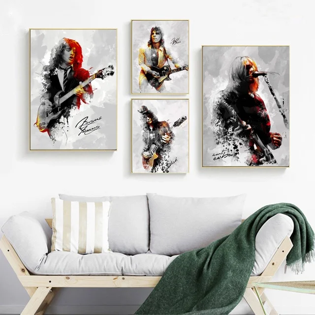 Ангус юный Джефф Бек Курт Кобейн художественный плакат на холсте Декор комнаты