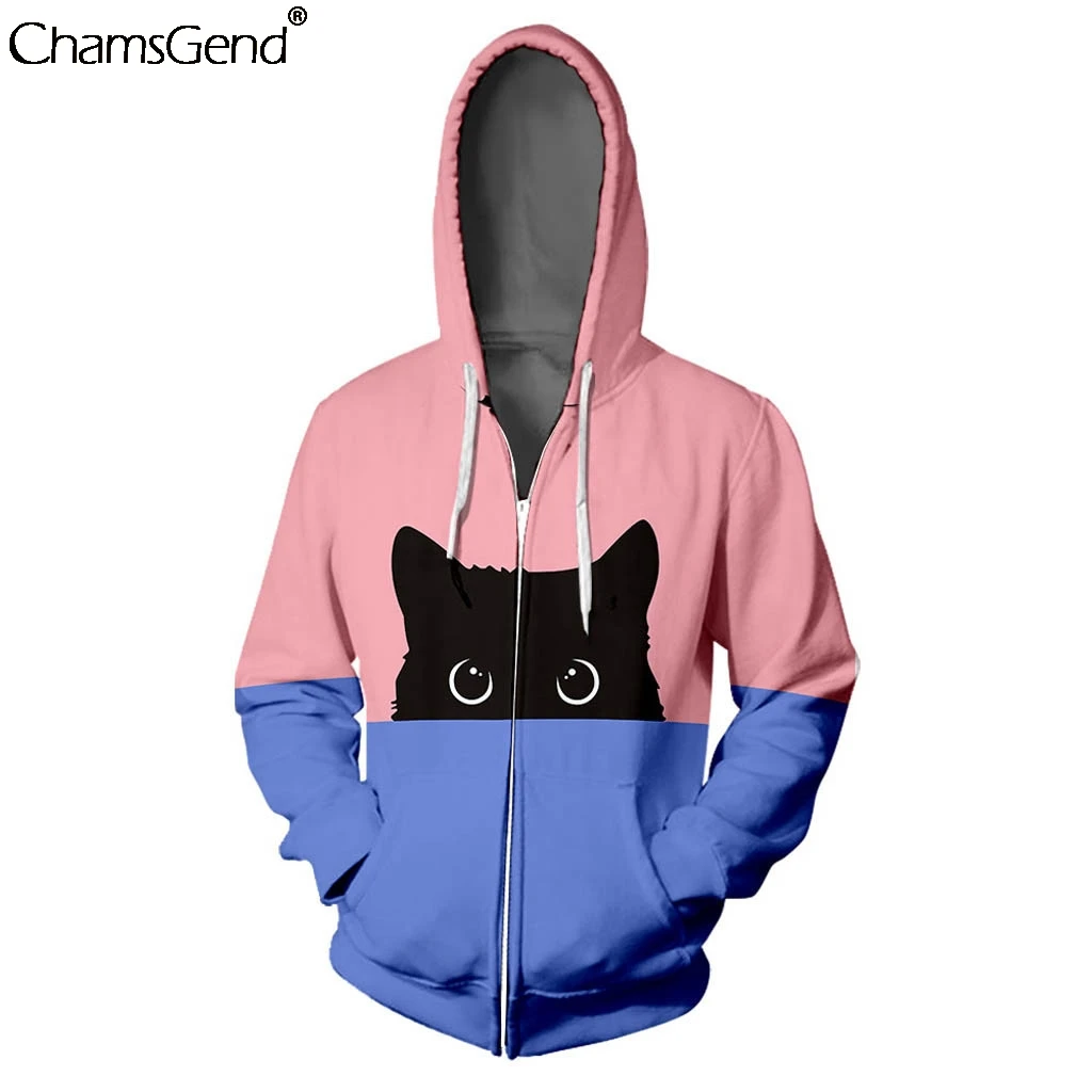 

Chamsgend Autumn Winter Jacket Women Cute Cat Printing Coats Loose Casual Zipper Long Sleeve Jackets Hooded Outwear Abrigos #4z