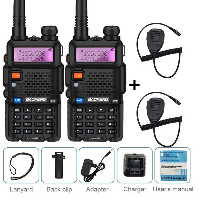 add 2MIC 2 шт. BAOFENG UV-5R 8 Вт высокомощная портативная рация VHF UHF любительская радиостанция двухдиапазонный радиоприемник HF Amador UV 5R Охота - Цвет: add 2MIC