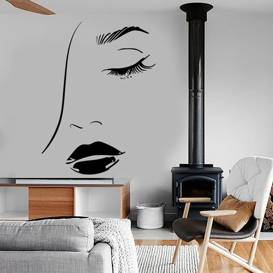 

Женская Наклейка на стену, сексуальная для глаз и губ, красота, салон-Парикмахерская, красивый декор интерьера, Виниловая наклейка на стену ...
