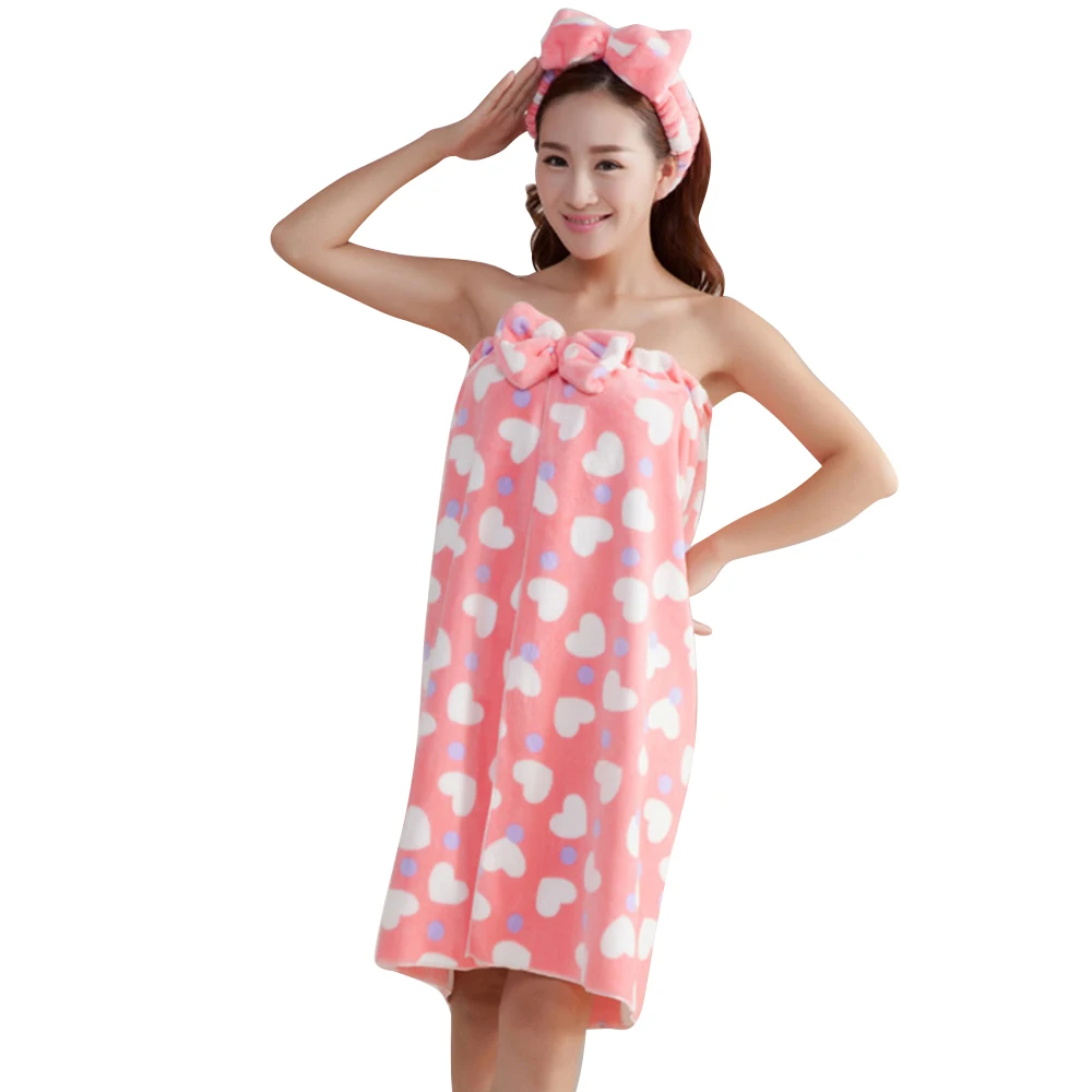 Butterfly Knot Bath Towel With Headband Set Flannel Super Absorbent Soft Wearable Nightwear Skirt Spa Beach Towels | Дом и сад