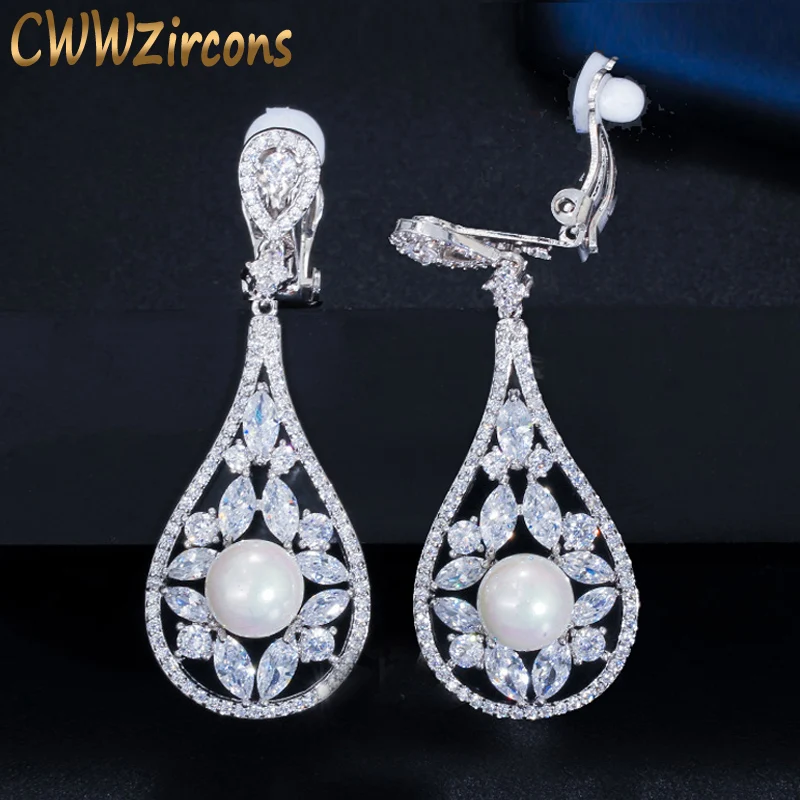 CWWZircons серьги без отверстия для ушей дизайн с кубическим цирконием длинные
