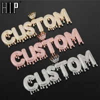hip hop custom name cubic zircon crown drip iced out bubble letters chain pendants necklaces for men jewelry with tennis chain