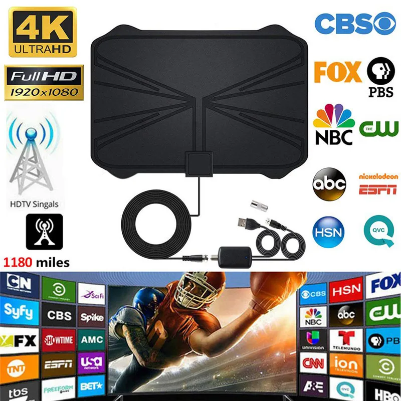 2020 Новая внутренняя прозрачная цифровая HDTV антенна ТВ 1180 миль 4K 30 дБ усилитель DVB