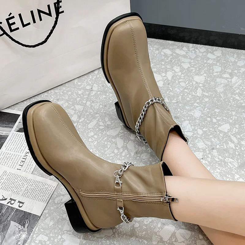 

Женские ботинки из ПУ кожи, с круглым носком, до середины икры