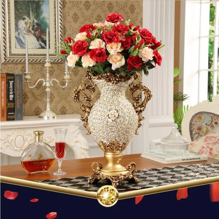 European Palace Luxury Diamond Large Resin Vase Figurines Home Decoration Crafts Hotel Retro Artificial Flower Arrangement Art | Дом и сад