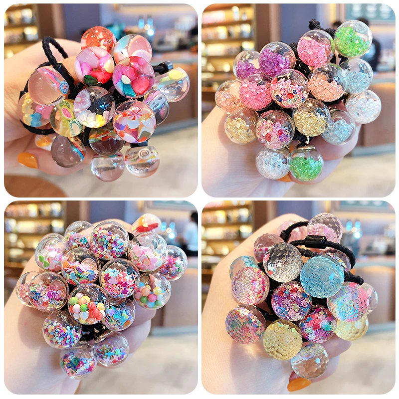 

2/10/18 Pcs/Set Baby Girls Cute Quicksand Cartoon Fruit Hair Bands Children Lovely Scrunchies Rubber Bands Kid Hair Accessories