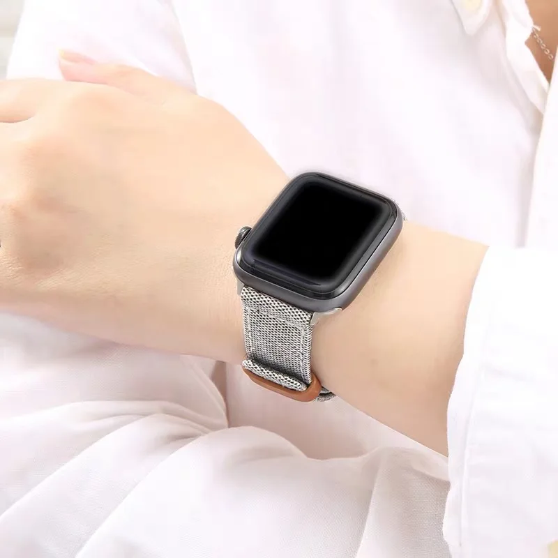 Модный ремешок из ткани и кожи для Apple Watch 38 мм 42 мм для iWatch 40 мм 44 мм Серия 2 3 4 5 ремешок для часов браслет