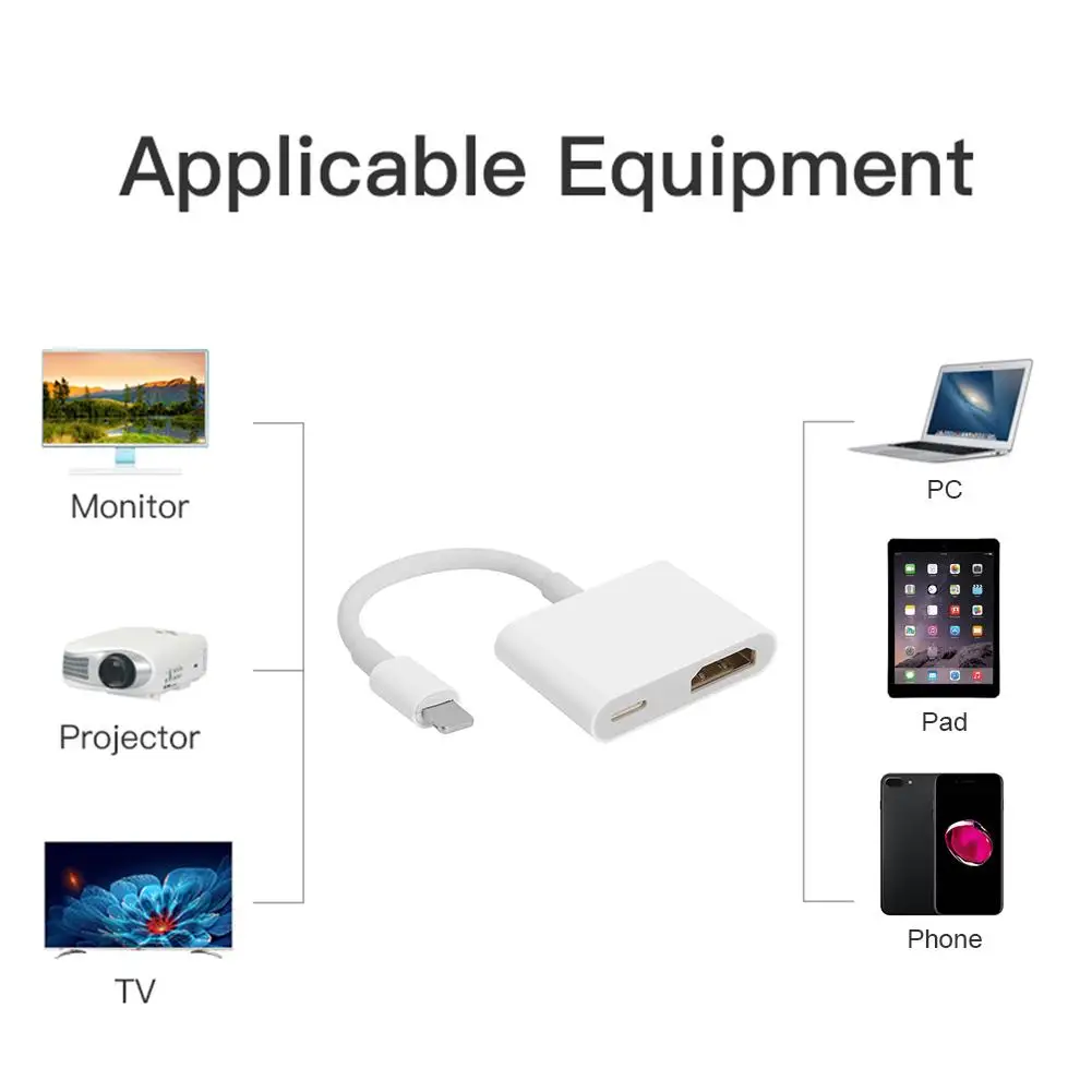 8-контактный к цифровому AV-адаптеру для iPhone iPad совместимому с HDMI 1080P ТВ