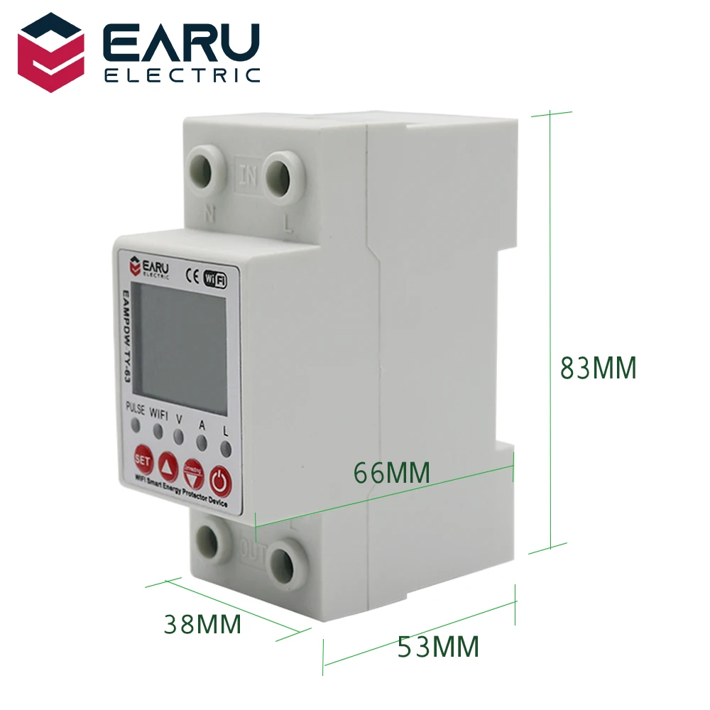 Умное устройство для защиты от утечки заземления 2P 63a с Wi-Fi управлением через