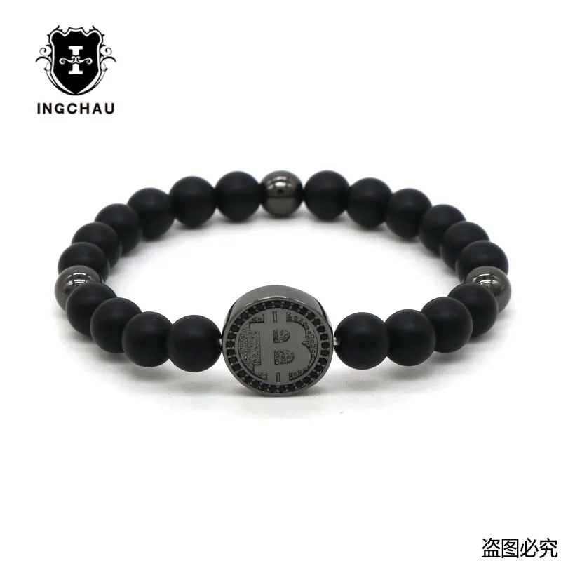 Gun Black CZ золотой цвет Биткоин браслет мужской черный матовый камень бисером Роскошные браслеты для мужчин и женщин Pulseira Masculina BT-5 - Окраска металла: Gun Black