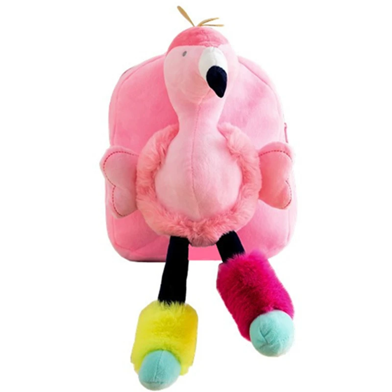 Плюшевый школьный рюкзак с фламинго, детские школьные ранцы для девочек, милый мультяшный рюкзак для детского сада, сумка для книг 30x25x9 см, р...