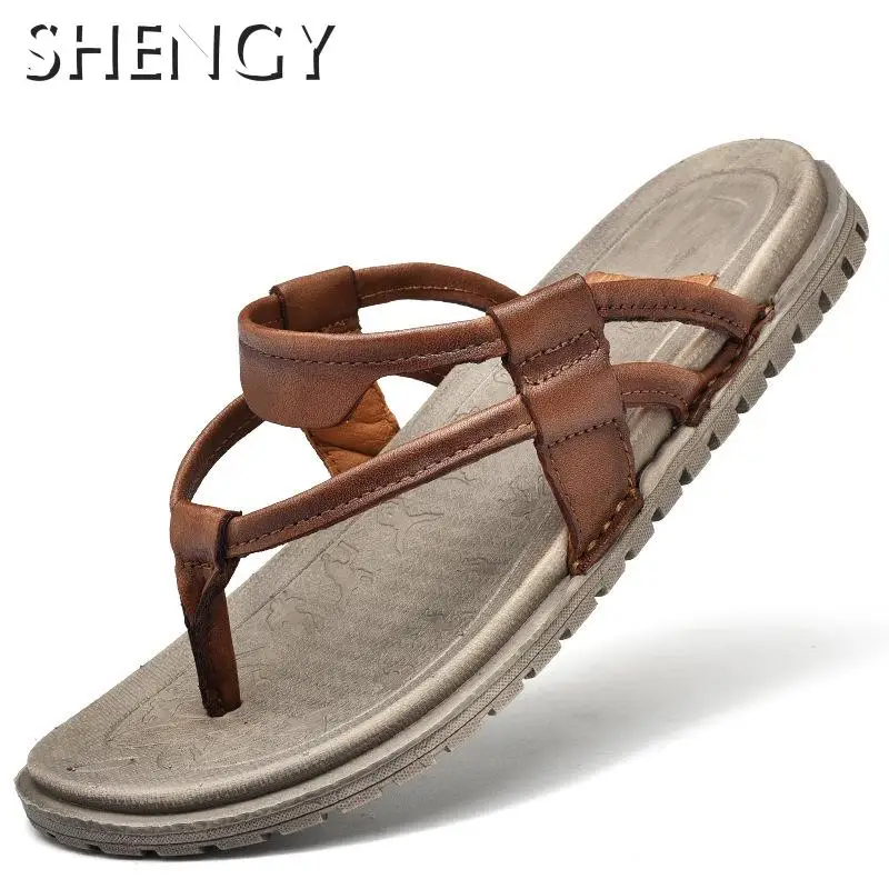 2020 мужские шлепанцы Летние модные кожаные Вьетнамки Пляжные повседневные