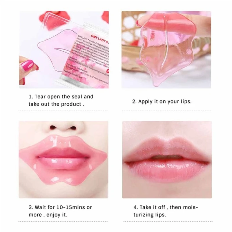 Розовая коллагеновая маска для губ Beauty гелевая мембрана эссенция влаги