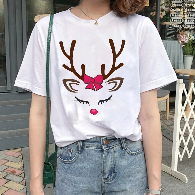 Женская футболка с рисунком Санты снеговика оленя размера плюс футболки