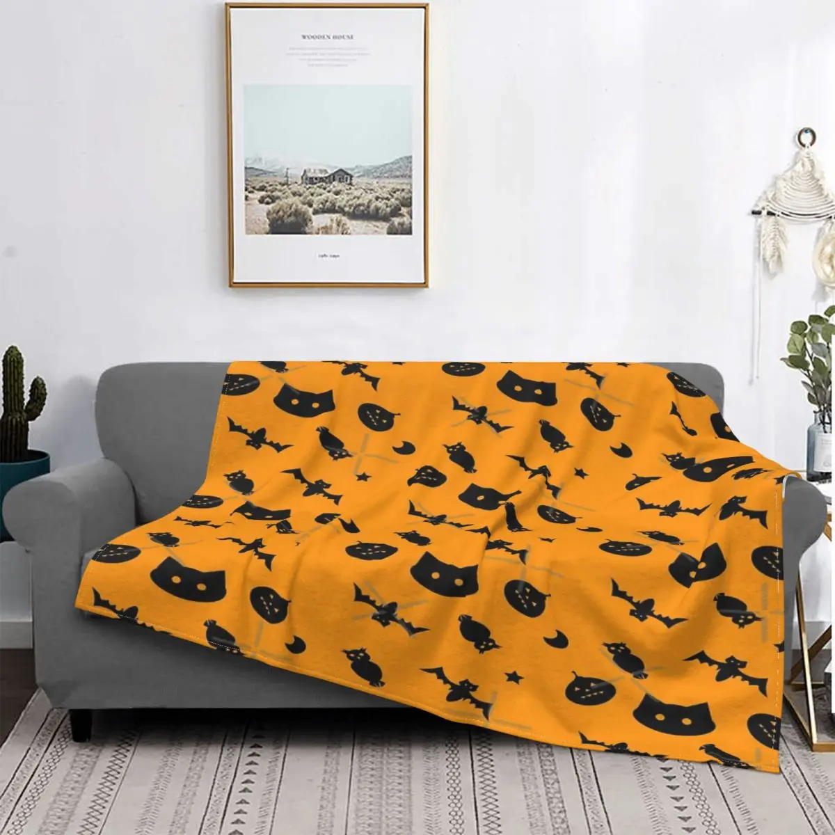 

Manta con estampado de búho y gato para niños, cobertor de cama a cuadros con estampado de Halloween, manta de playa con capucha