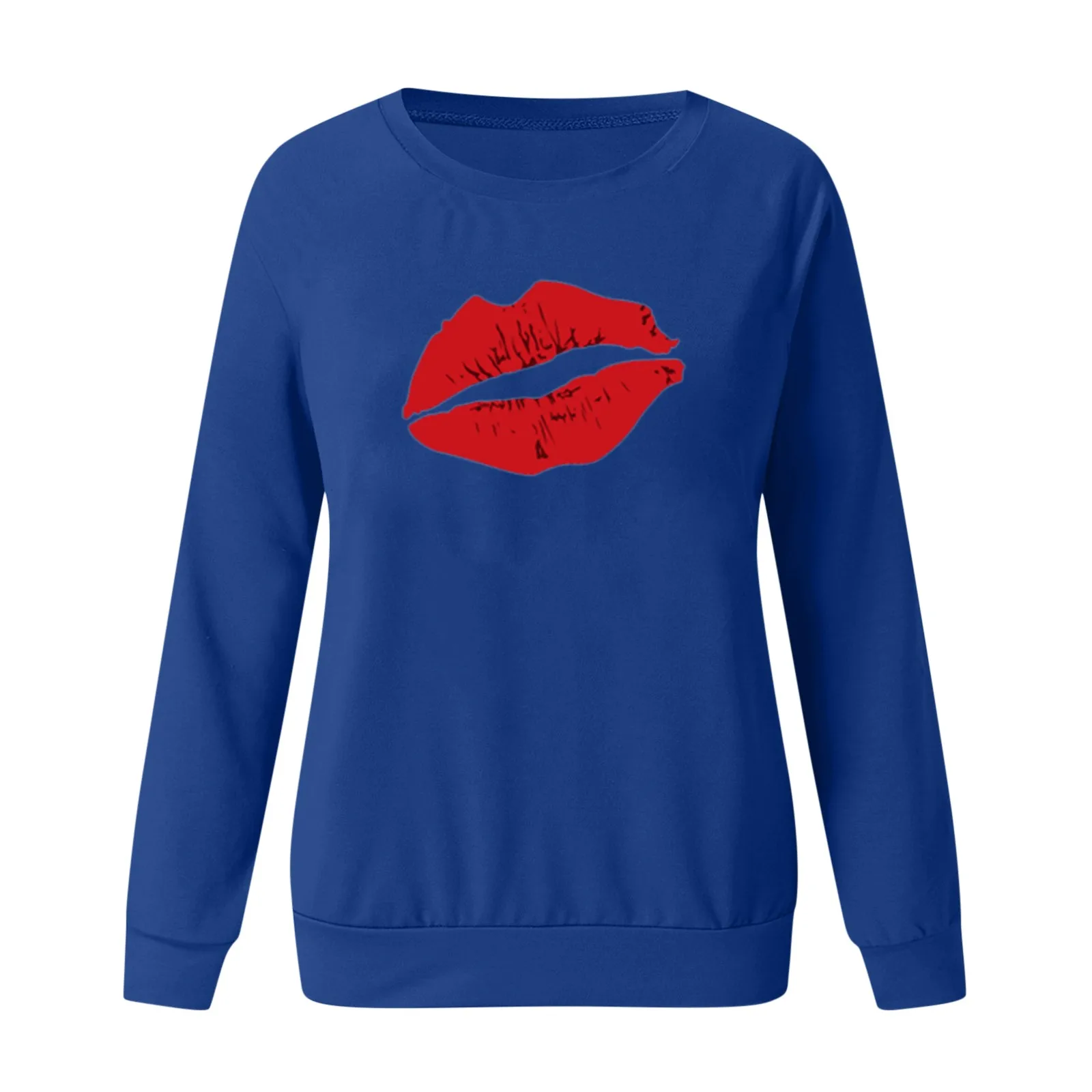 Blouse Women Plus Size Autumn Winter Casual Long Sleeve Red Lips Print Pullover Sweatshirt Tops Tee Hoodie O-neck Loose Harajuku